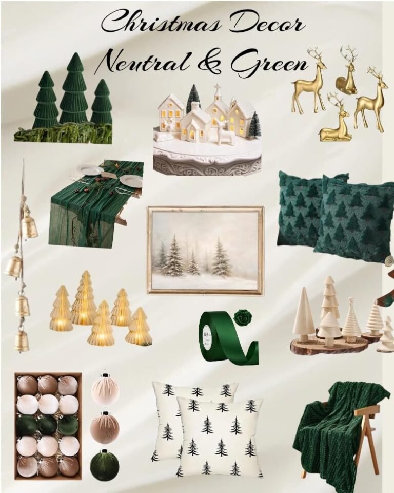 neutral and green aesthetic christmas home decor