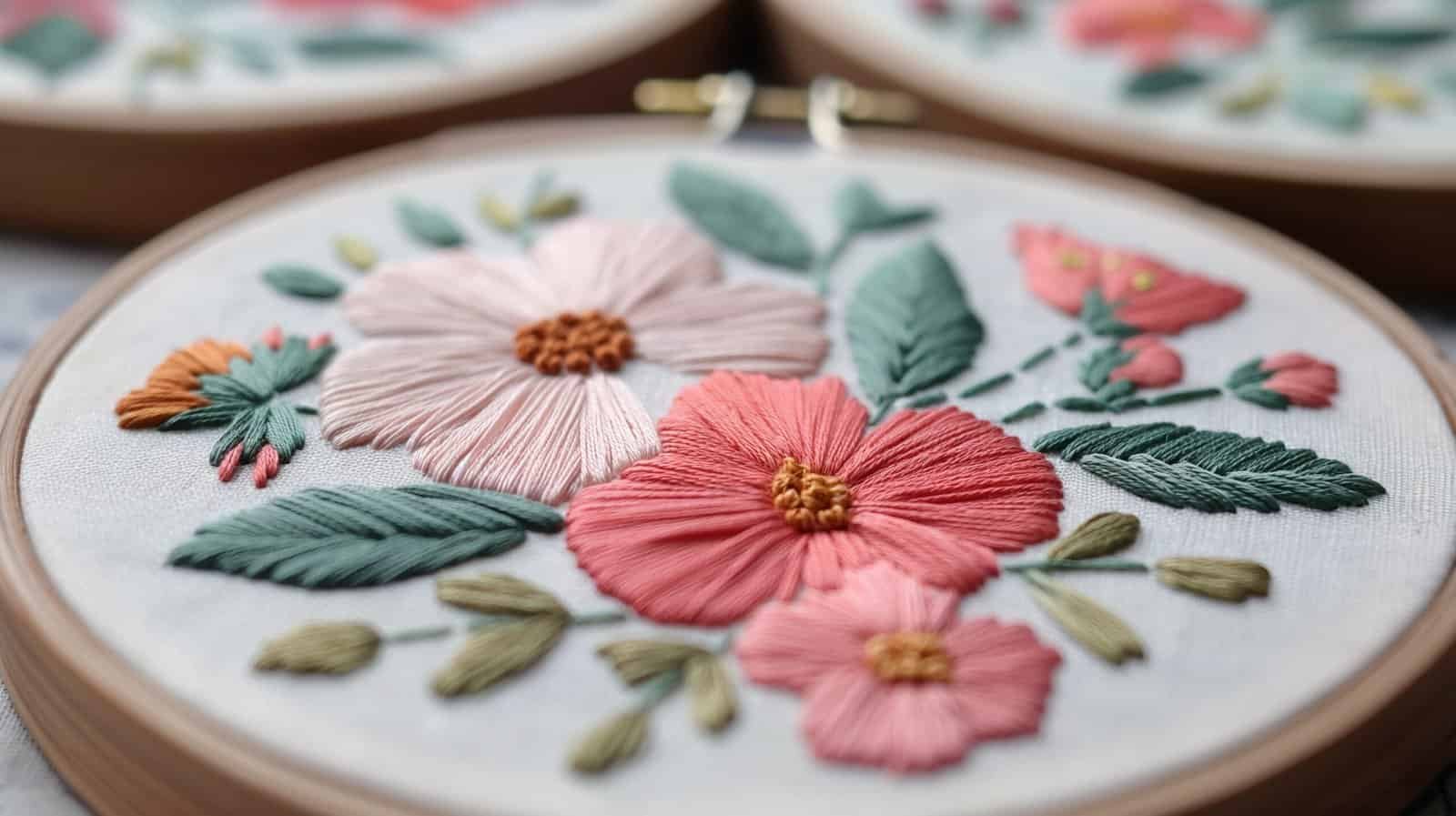a close up of a embroiderywork of a flower