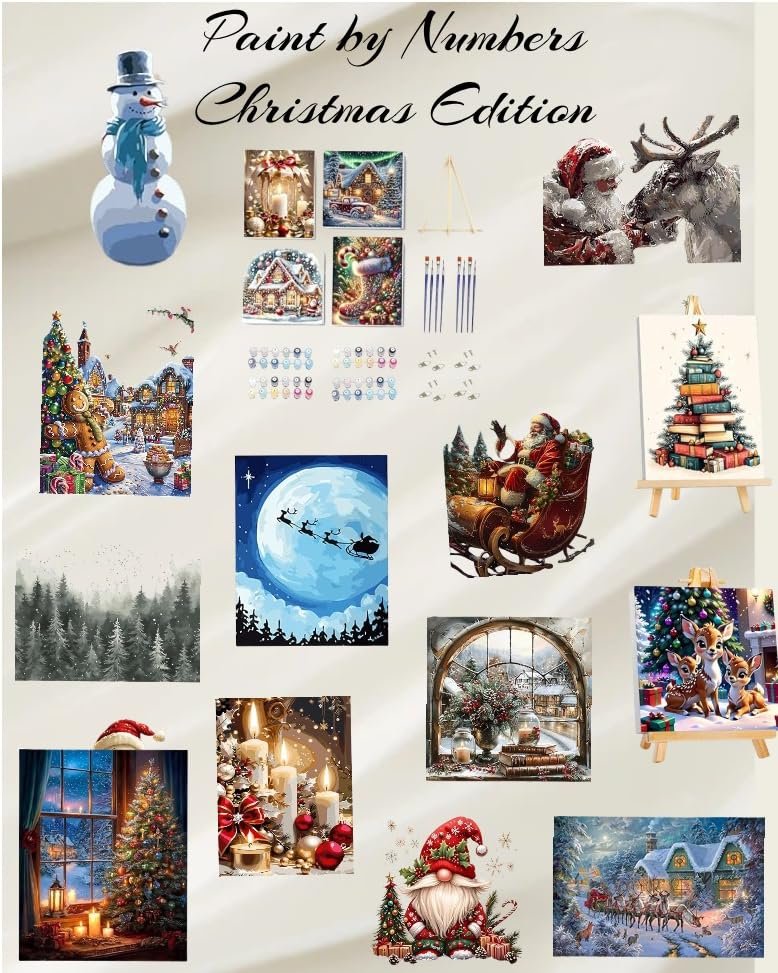 DIY paint by numbers christmas edition aesthetic christmas pictures with snowman and santa