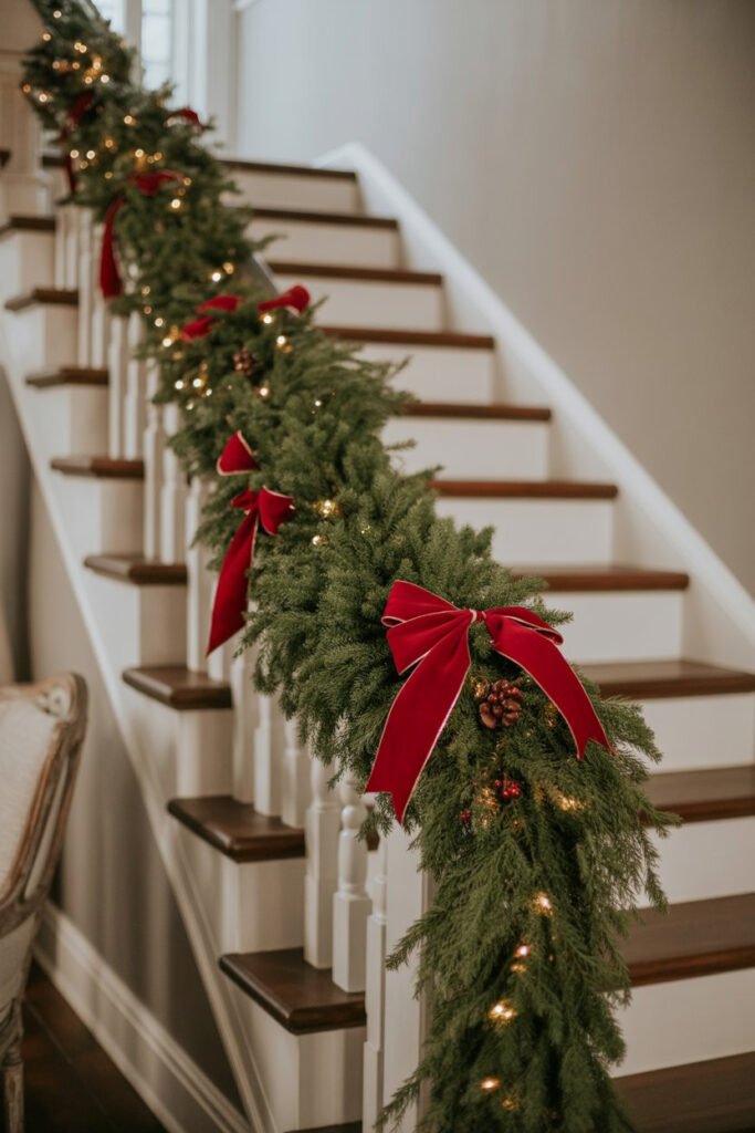 aesthetic and elegant christmas staircase garland