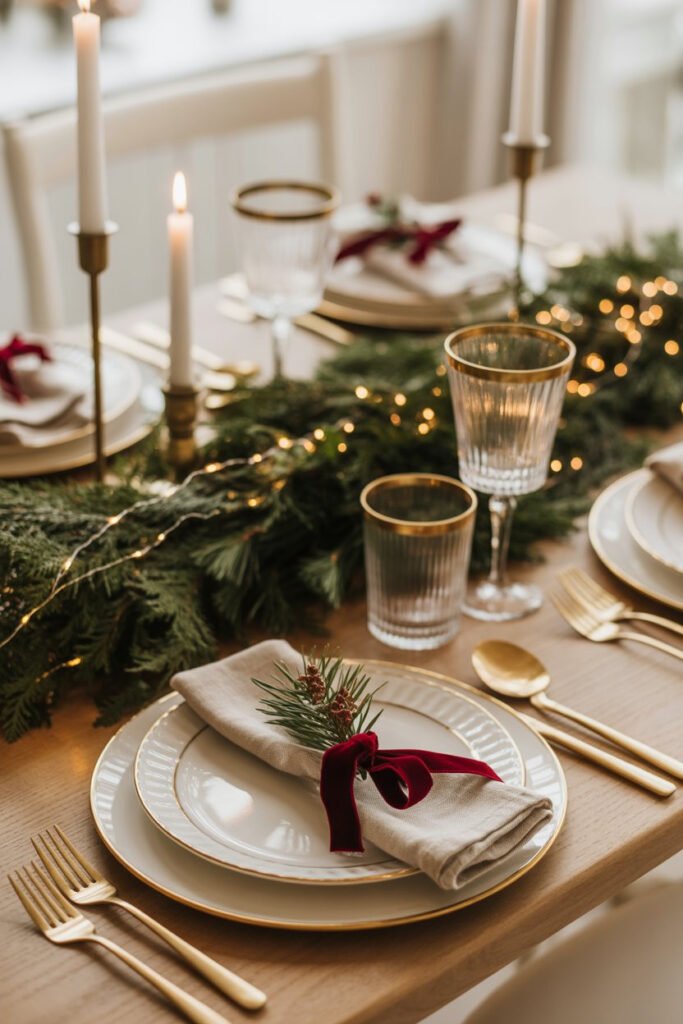 elegant red and gold christmas table decor idea