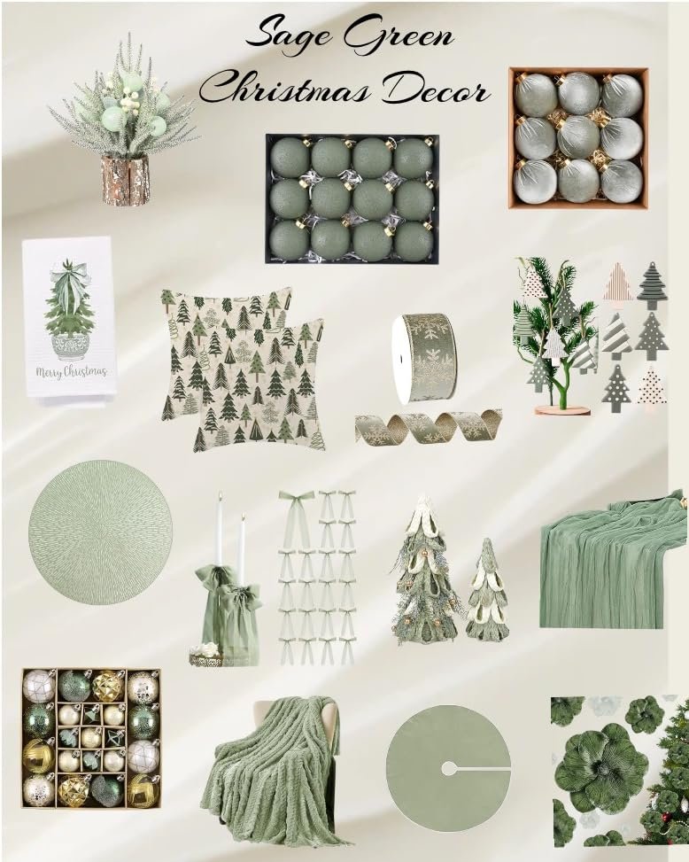 sage green christmas decor finds ornaments pillows etc